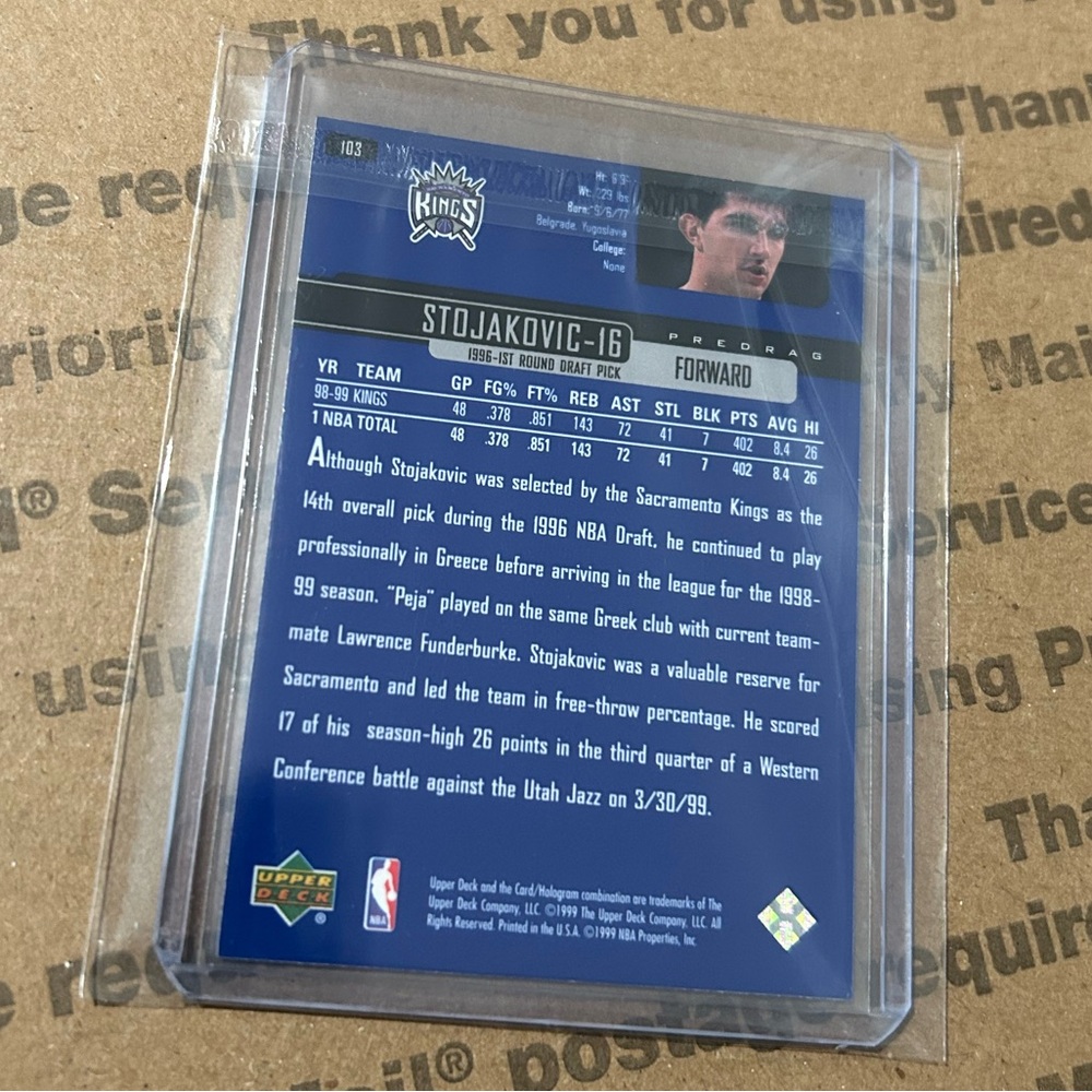 Peja Stojakovic ‘99 Upper Deck Card No. 103 - Picture 6 of 6